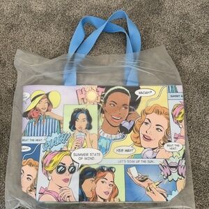 Estée Lauder comic strip print beach tote NWT